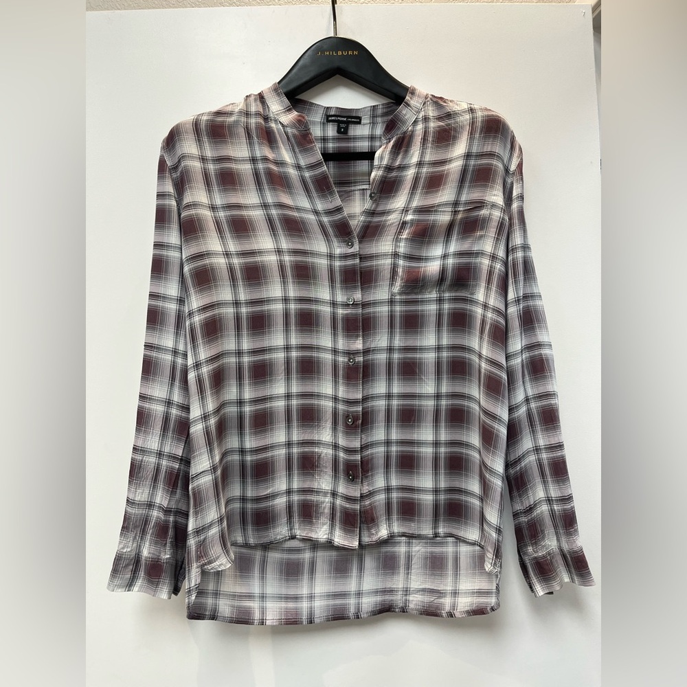 James Perse Gray and White Plaid Shirt
